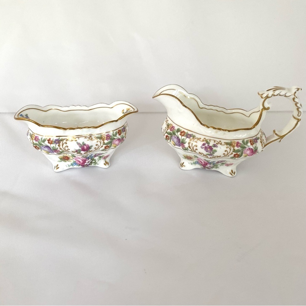Dresden Sprays Open Cream & Sugar Hammersley Bone China Vintage Antique
